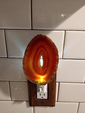 Beautiful Agate Geode Night Light. Orange and Crystals